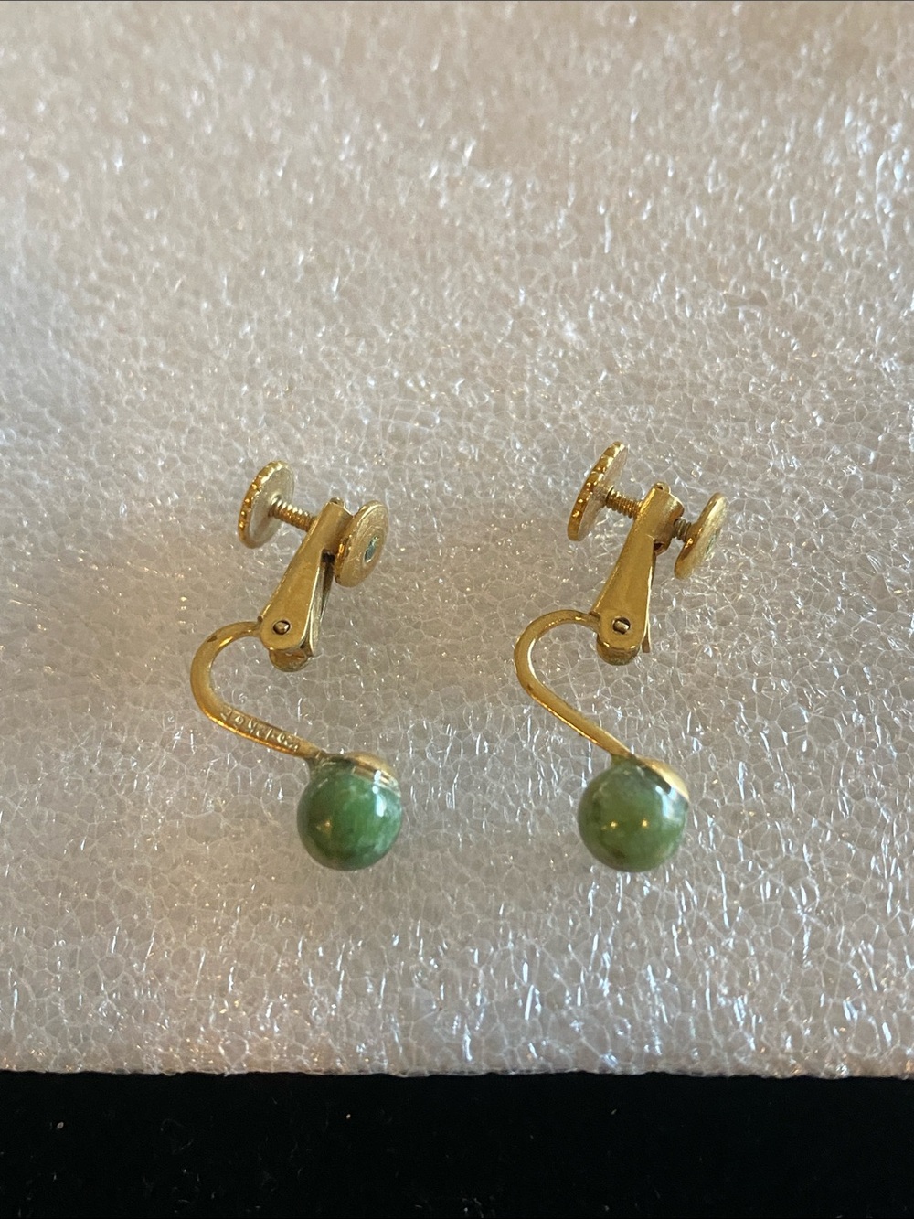 Gold-Filled Screwback Earrings with Green Stone Drops